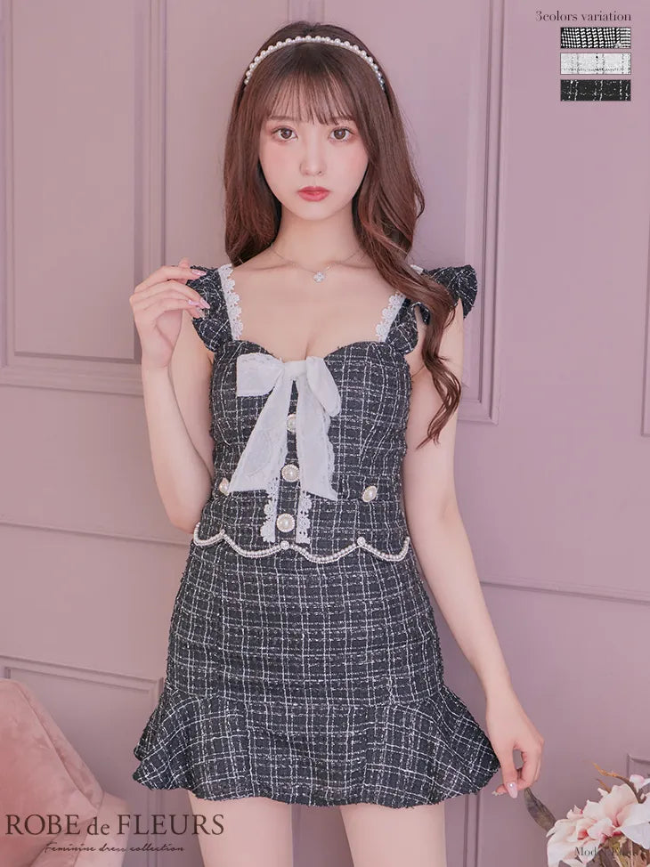 チェックツイード×スカートパンツキャバドレス(fm1856)