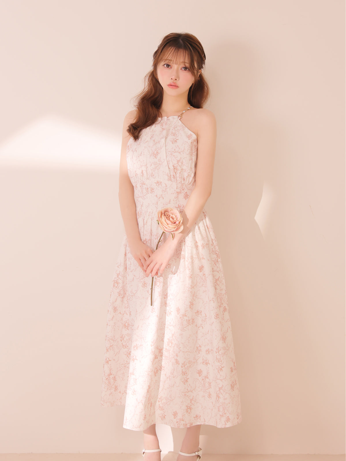 花柄ホルターネックフレアロングキャバドレス(DE3783)