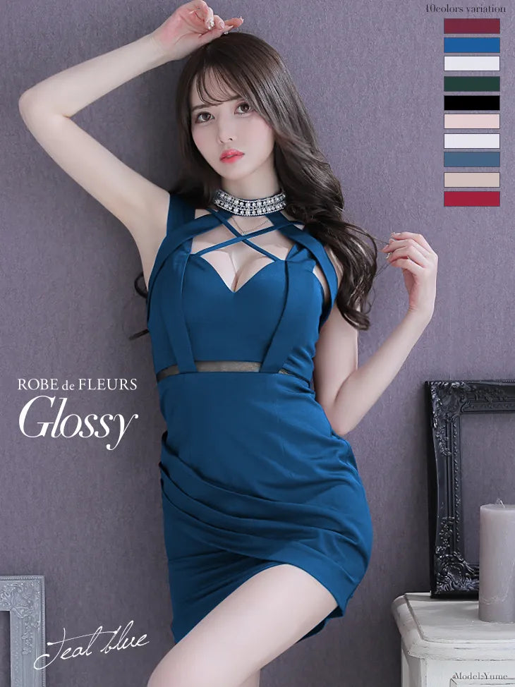 バストクロス×ストレッチタイトミニキャバドレス(GL2053)