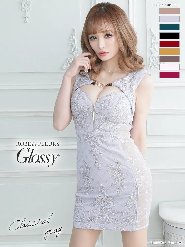 サイドレース切替×フロントジッパータイトミニキャバドレス(GL2275)