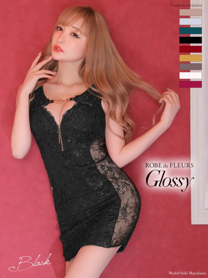 サイドレース切替×フロントジッパータイトミニキャバドレス(GL2275)