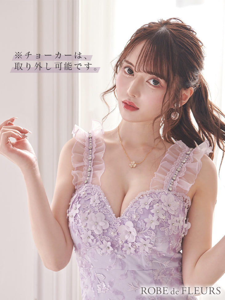 【XSサイズあり】サテンｘフリルガーリーキャバドレス[チョーカー付き](fm2650)