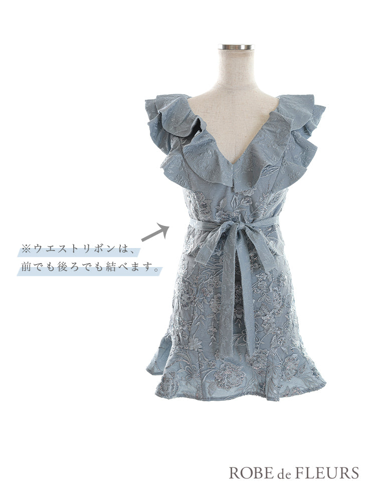 【XSサイズあり】スパンコール付き刺繍レースｘフリルセットアップキャバドレス(fm2677)