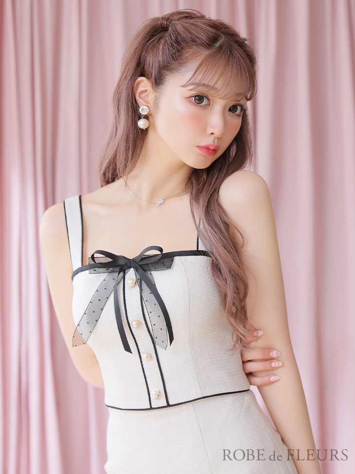 【XS～Lサイズあり】TULLE RIBBON TWEED CLASSICAL SETUP DRESS(fm2770)