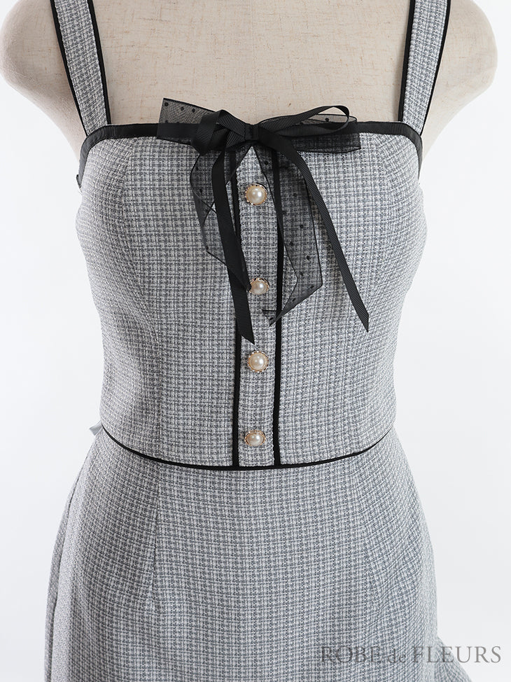 【XS～Lサイズあり】TULLE RIBBON TWEED CLASSICAL SETUP DRESS(fm2770)