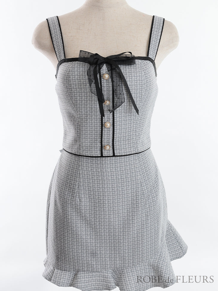 【XS～Lサイズあり】TULLE RIBBON TWEED CLASSICAL SETUP DRESS(fm2770)
