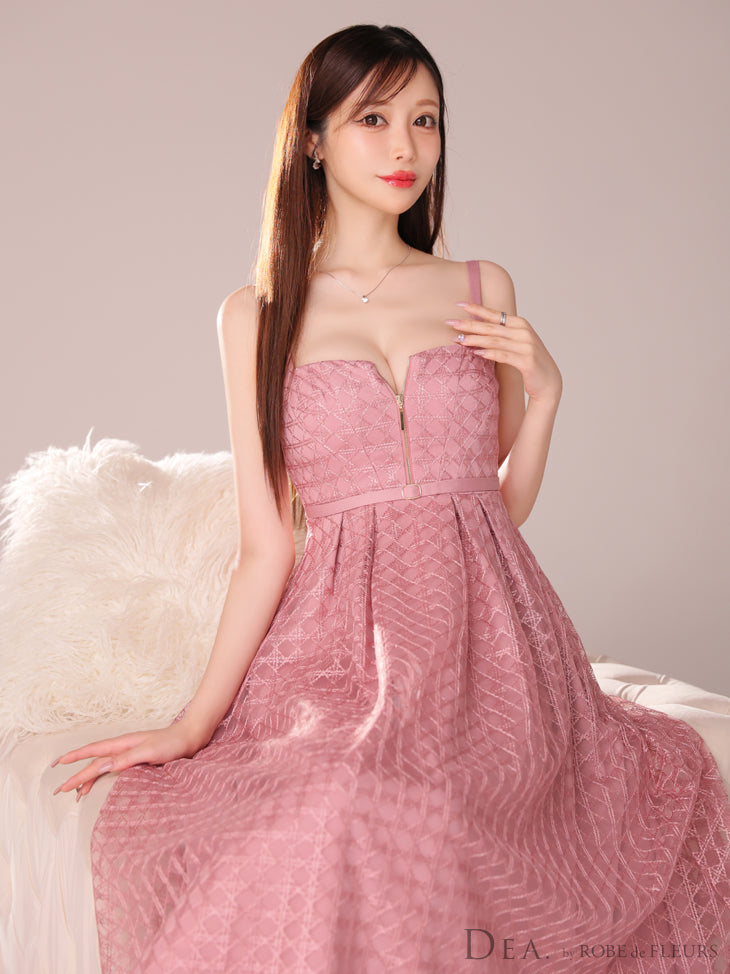 【XS～Lサイズあり】フロントジッパー×チュールフレアロングキャバドレス(DE2974)
