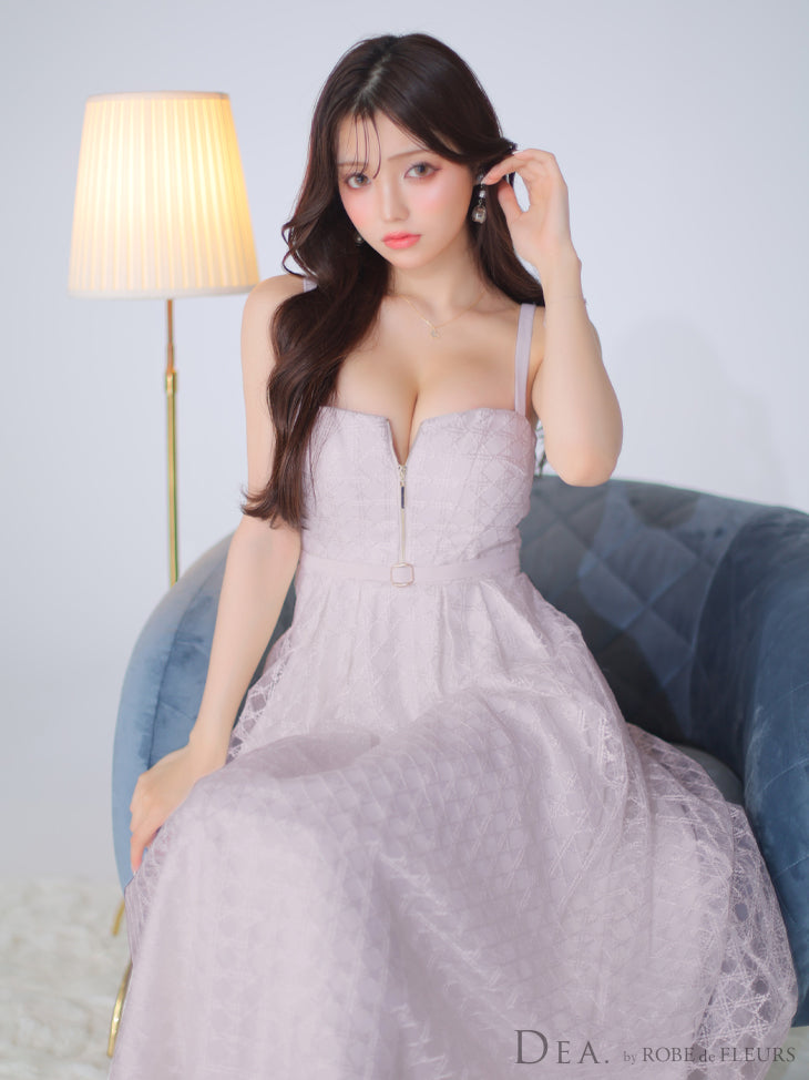 【XS～Lサイズあり】フロントジッパー×チュールフレアロングキャバドレス(DE2974)