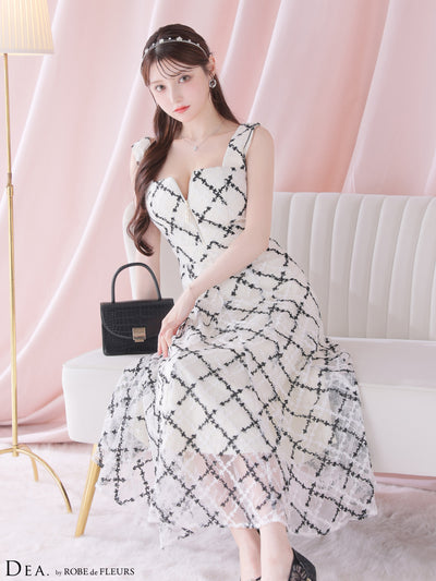バストシッパーノースリーブ刺繍レースロングキャバドレス(DE3262)