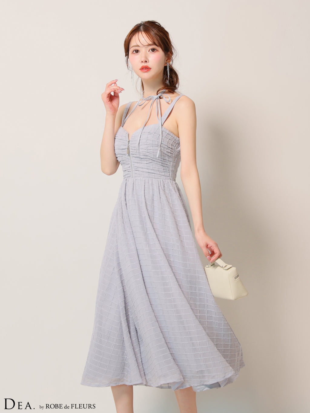 【Lサイズあり】ホルターリボン取り外し可能♡バストジップ刺繍レースフレアロングキャバドレス(DE3283)