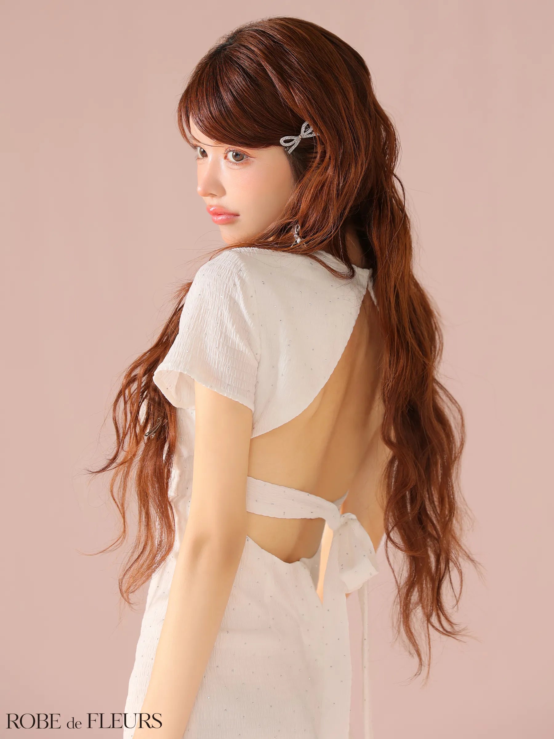 カットデザインビジューワッフルリボンミニキャバドレス(fm3294)