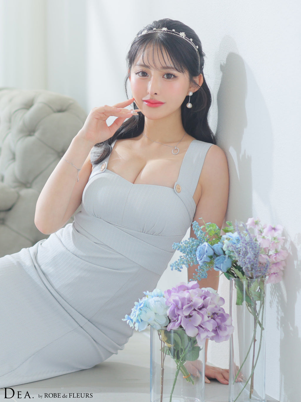 【Lサイズあり】ウエストクロスリブニットマーメイドロングキャバドレス(DE3339)