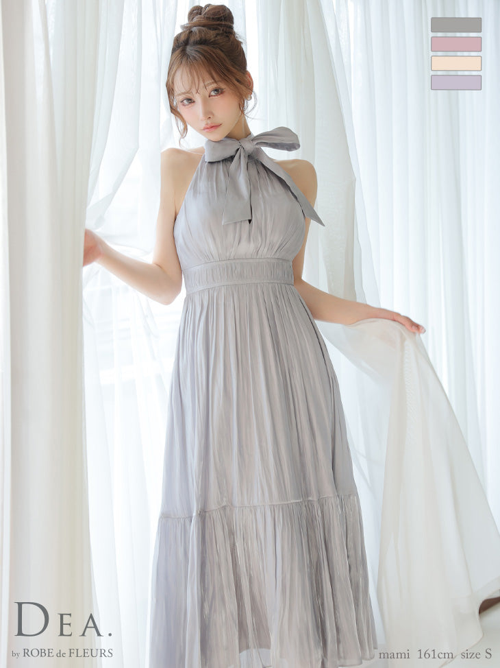 2wayバストカットサテンリボンフレアロングキャバドレス(DE3366