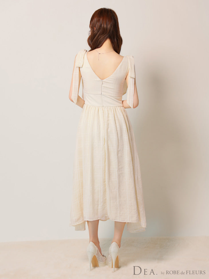 【Lサイズあり】チェックシフォンショルダーリボンフレアロングキャバドレス(DE3368)