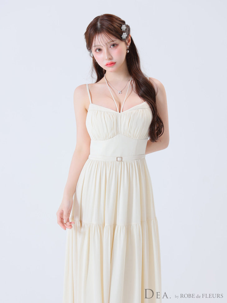 【Lサイズあり】ラメシフォンフレアロングキャミキャバドレス(DE3374)