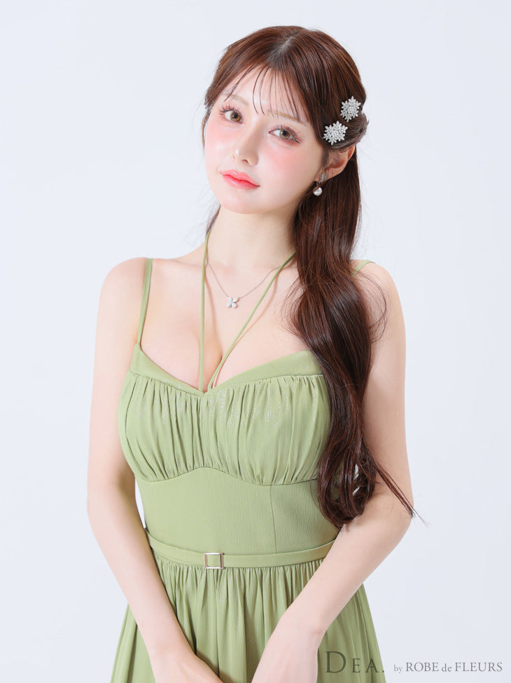 【Lサイズあり】ラメシフォンフレアロングキャミキャバドレス(DE3374)