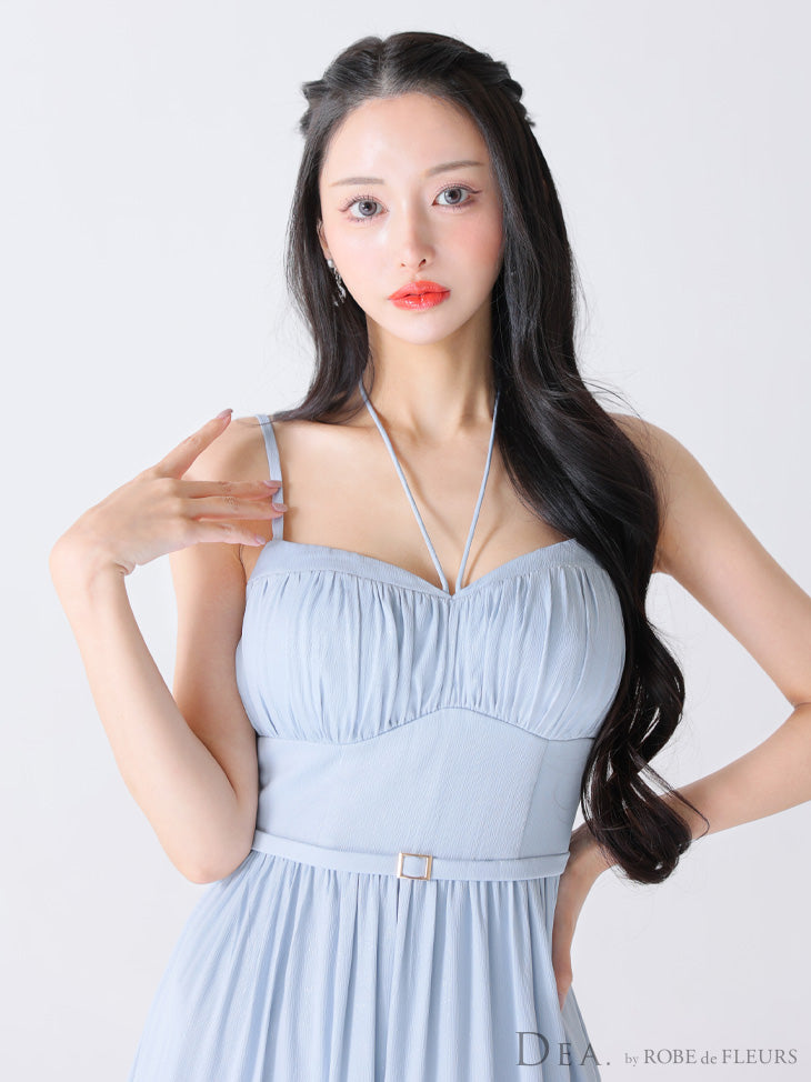 【Lサイズあり】ラメシフォンフレアロングキャミキャバドレス(DE3374)