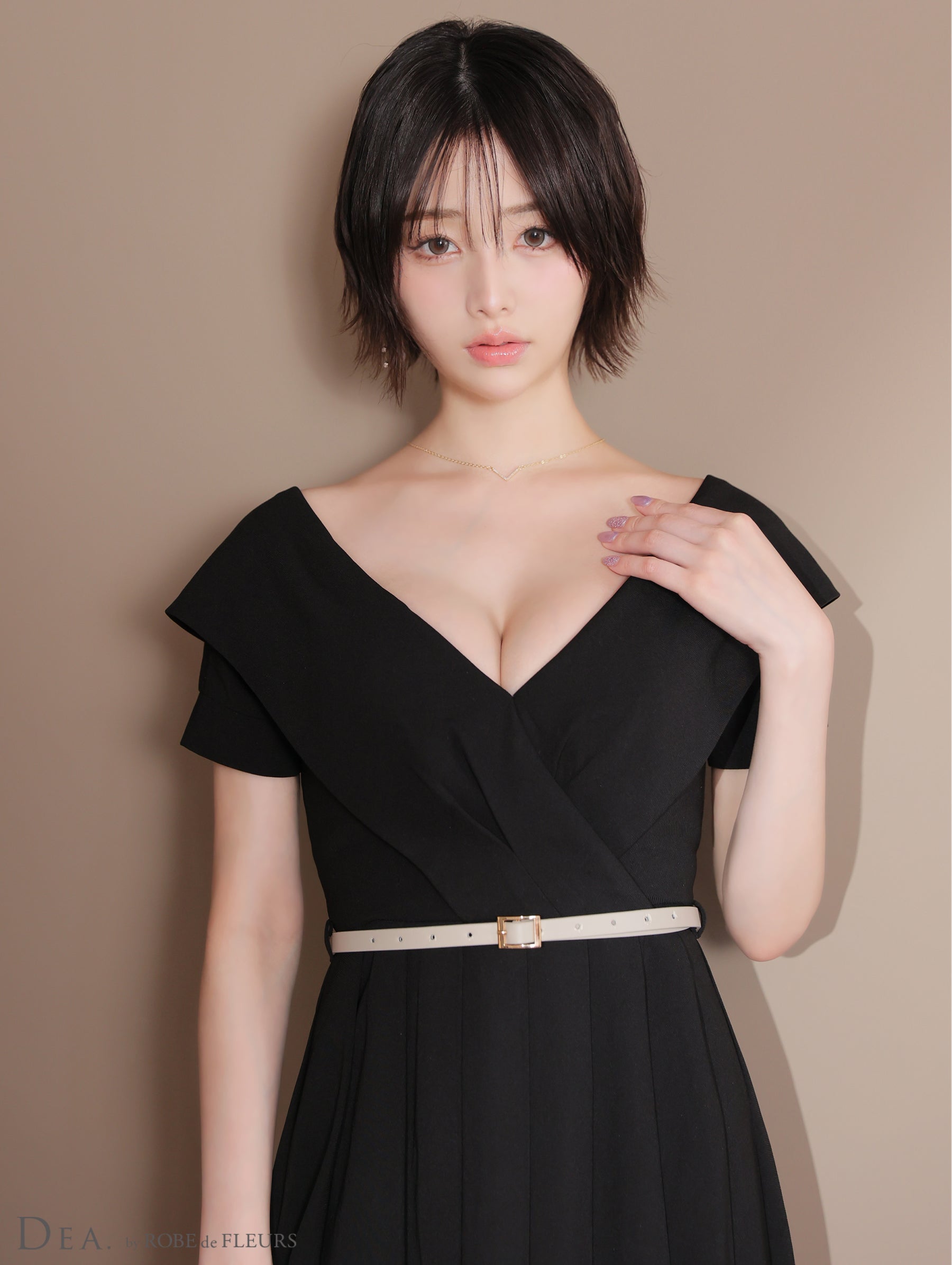 【XS～Lサイズあり】オフショルカットベルトフレアミニキャバドレス(DE3391)