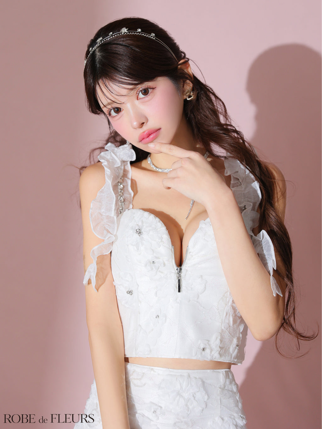 【XSサイズあり】フラワーレースオーガンジーフリルミニキャバドレス(fm3448)
