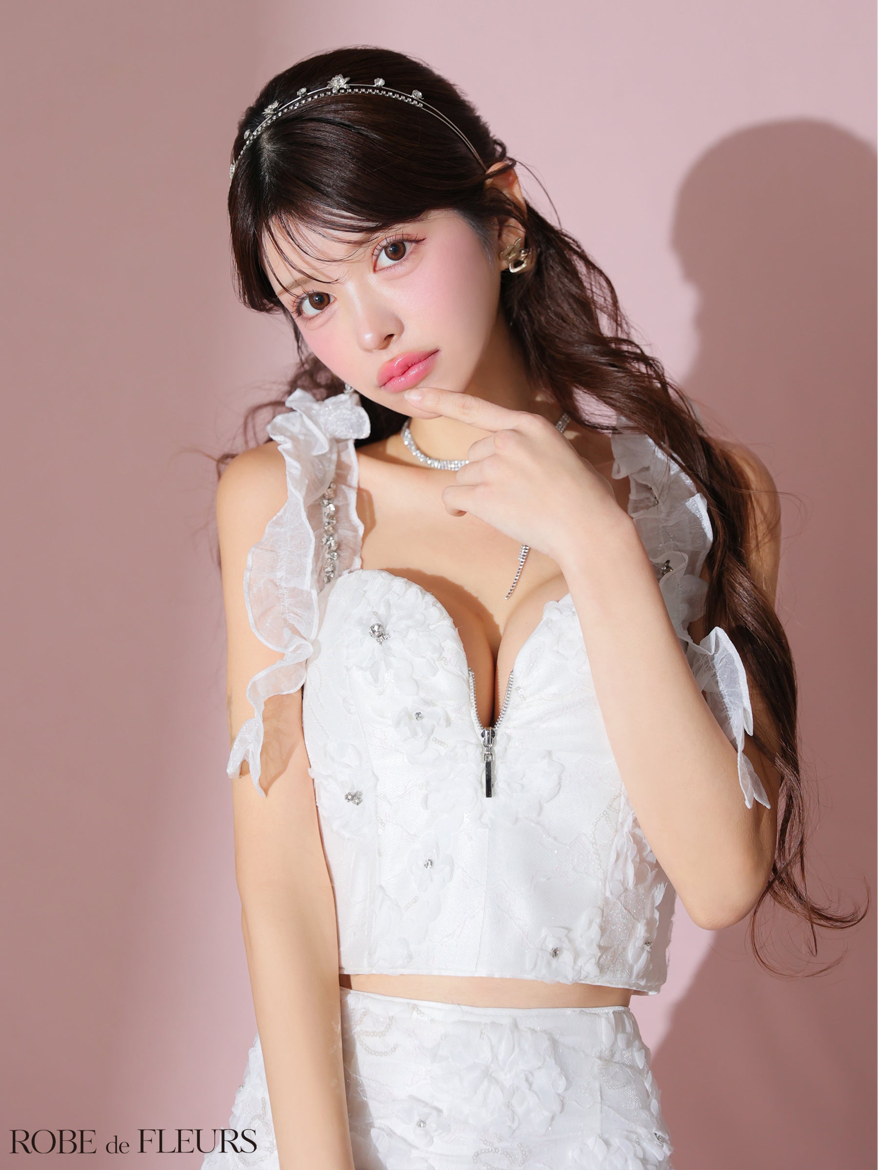 【XSサイズあり】フラワーレースオーガンジーフリルミニキャバドレス(fm3448)