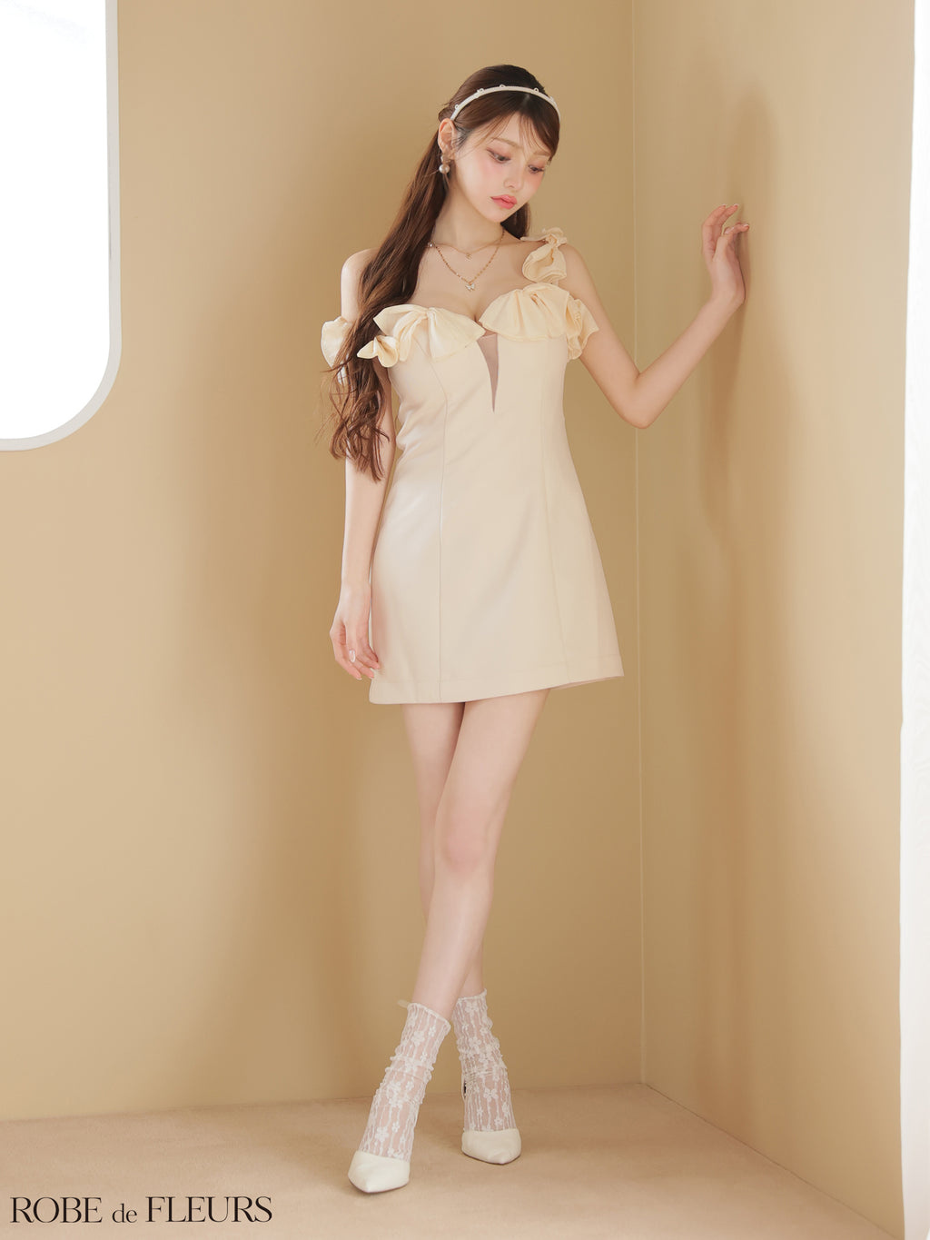 【XSサイズあり】シフォンリボンワンショルタイトミニキャバドレス(fm3460)