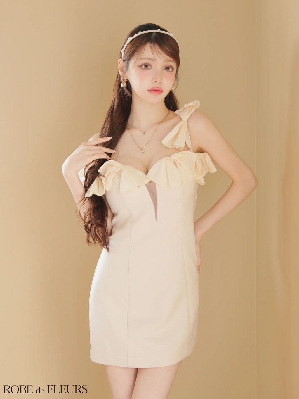 シフォンリボンワンショルタイトミニキャバドレス(fm3460)