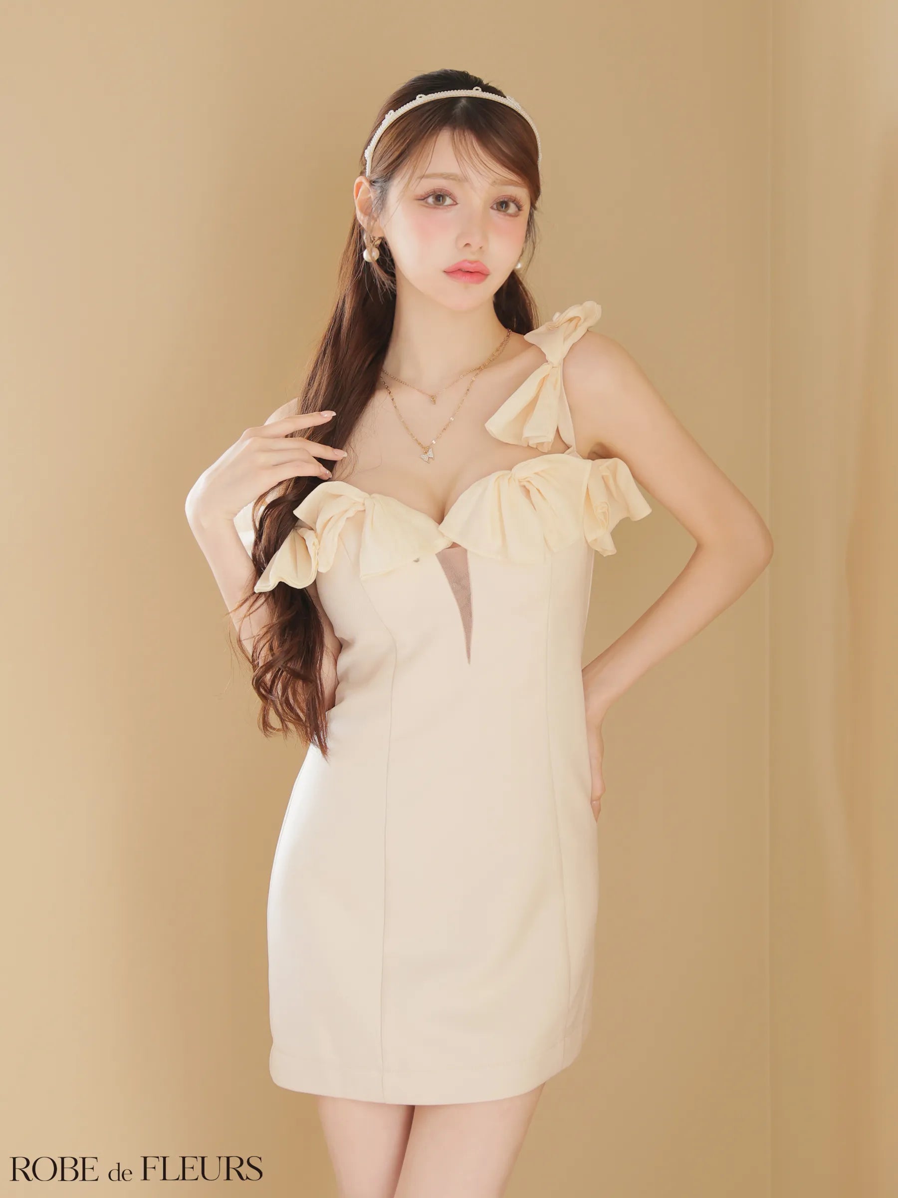 シフォンリボンワンショルタイトミニキャバドレス(fm3460)