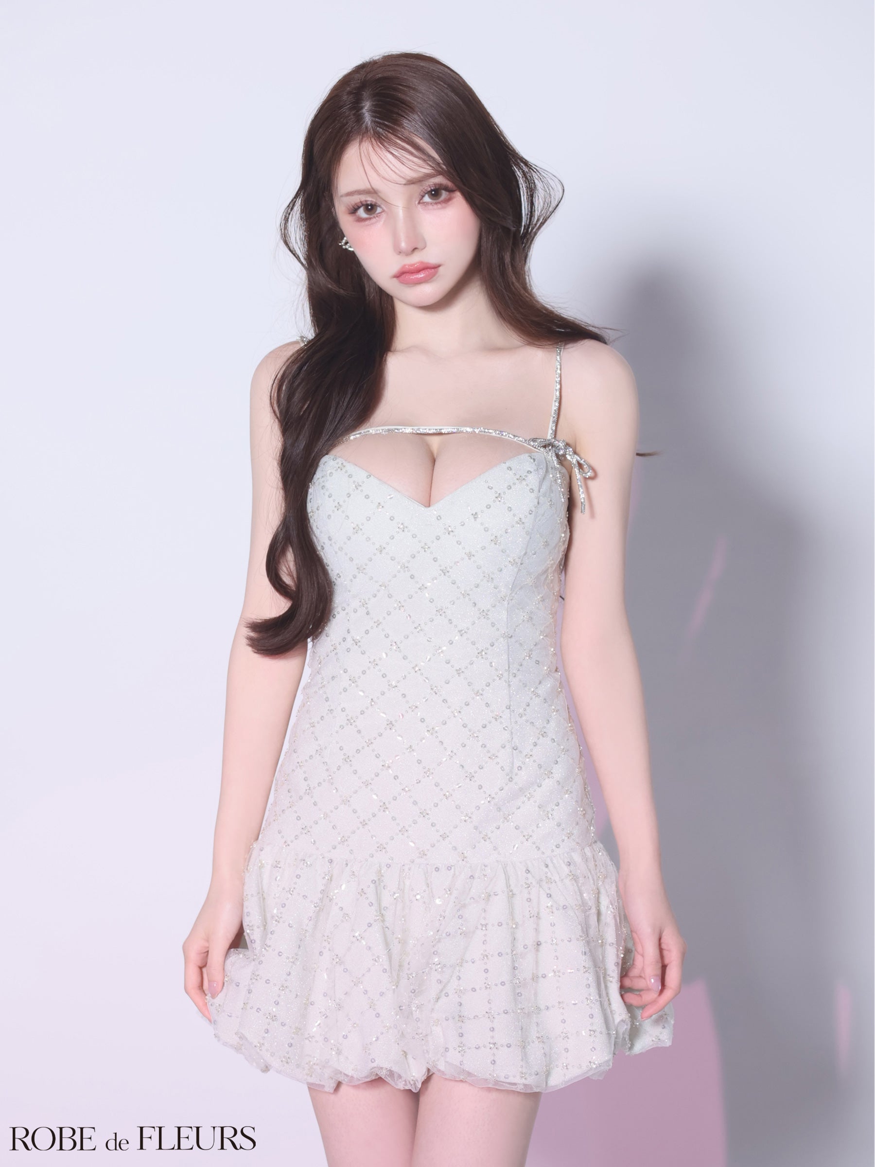 【XS～Lサイズあり】sugarコラボ♡ラメニットスパンコール付きレースキャミミニキャバドレス(fm3470)