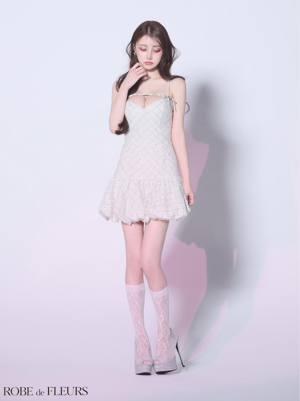 【XS～Lサイズあり】sugarコラボ♡ラメニットスパンコール付きレースキャミミニキャバドレス(fm3470)