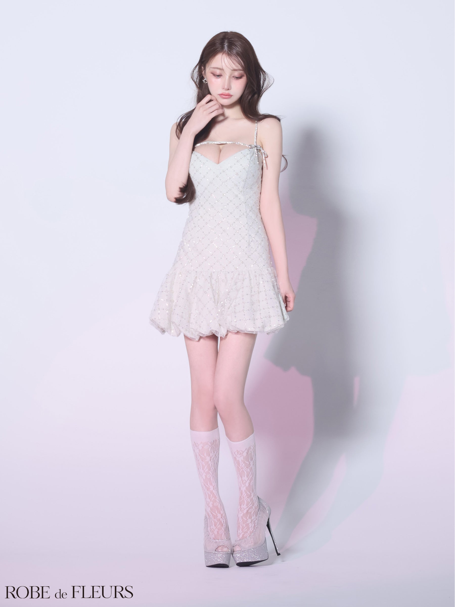 【XS～Lサイズあり】sugarコラボ♡ラメニットスパンコール付きレースキャミミニキャバドレス(fm3470)