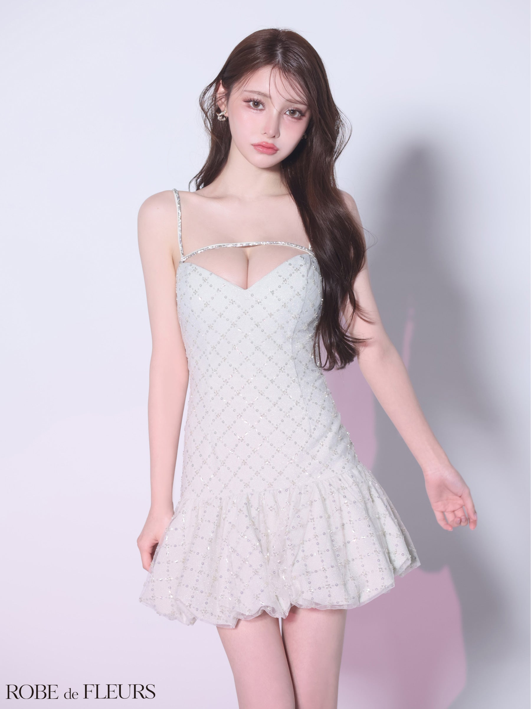 【XS～Lサイズあり】sugarコラボ♡ラメニットスパンコール付きレースキャミミニキャバドレス(fm3470)