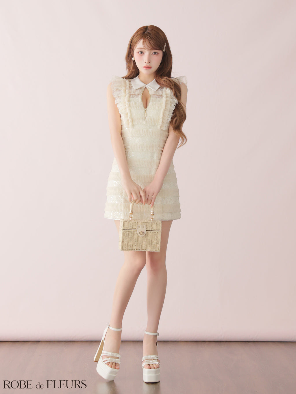 ★予約商品★【9月中旬頃入荷予定】【XSサイズあり】フリルスパンコールチュールミニキャバドレス (fm3480)