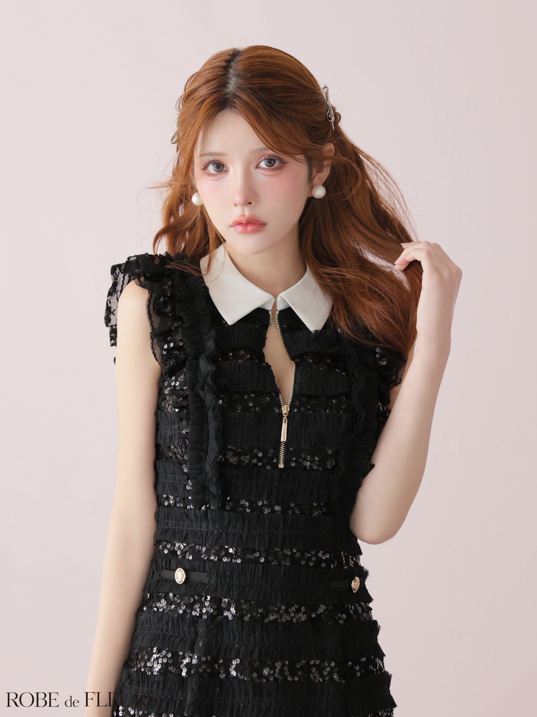 ★予約商品★【9月中旬頃入荷予定】【XSサイズあり】フリルスパンコールチュールミニキャバドレス (fm3480)