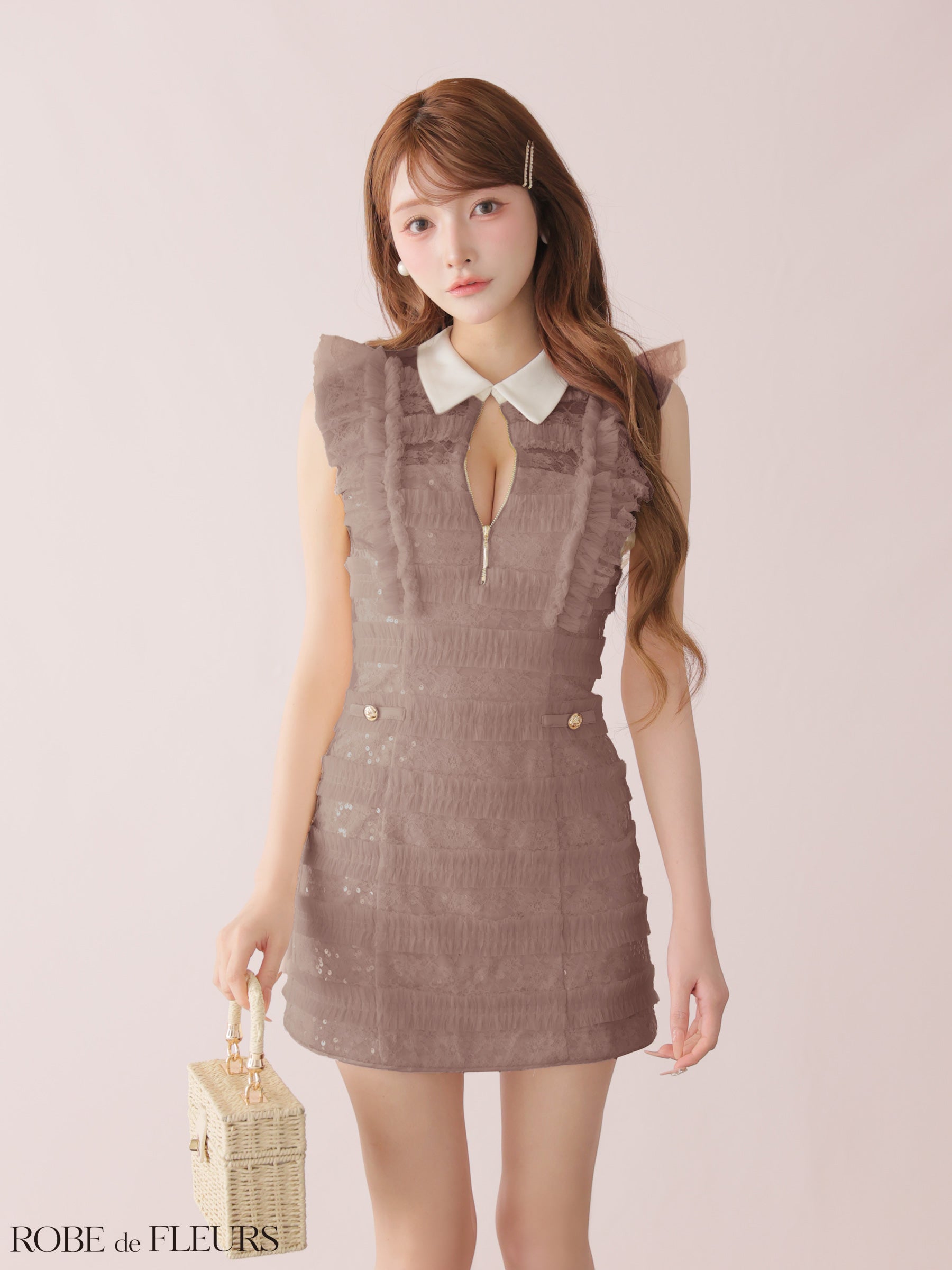 ★予約商品★【9月中旬頃入荷予定】【XSサイズあり】フリルスパンコールチュールミニキャバドレス (fm3480)