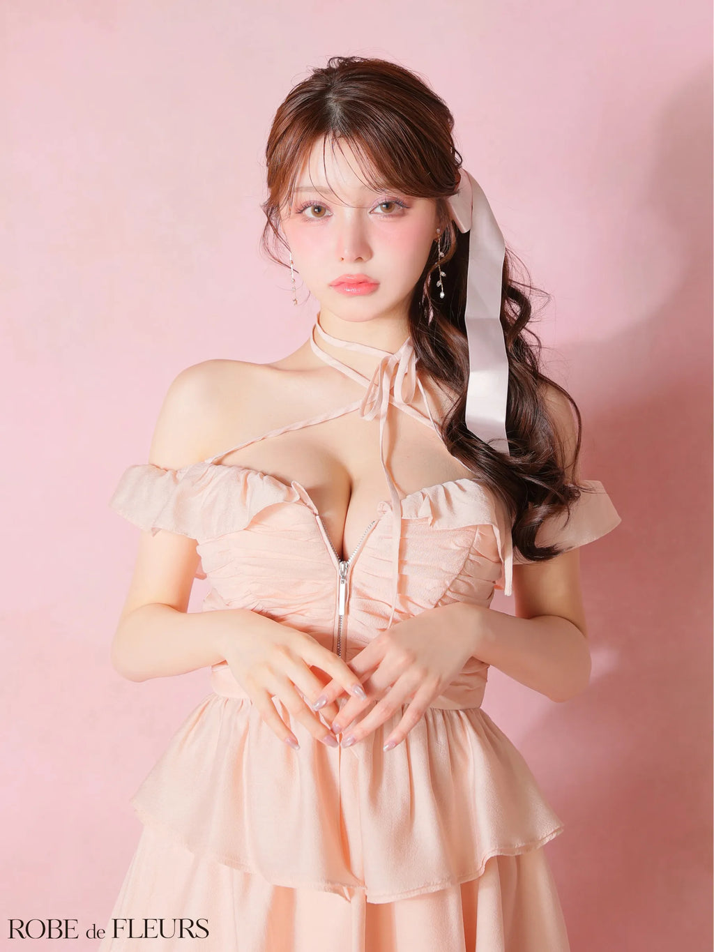 フリルオフショルリボンミニセットアップキャバドレス (fm3484)