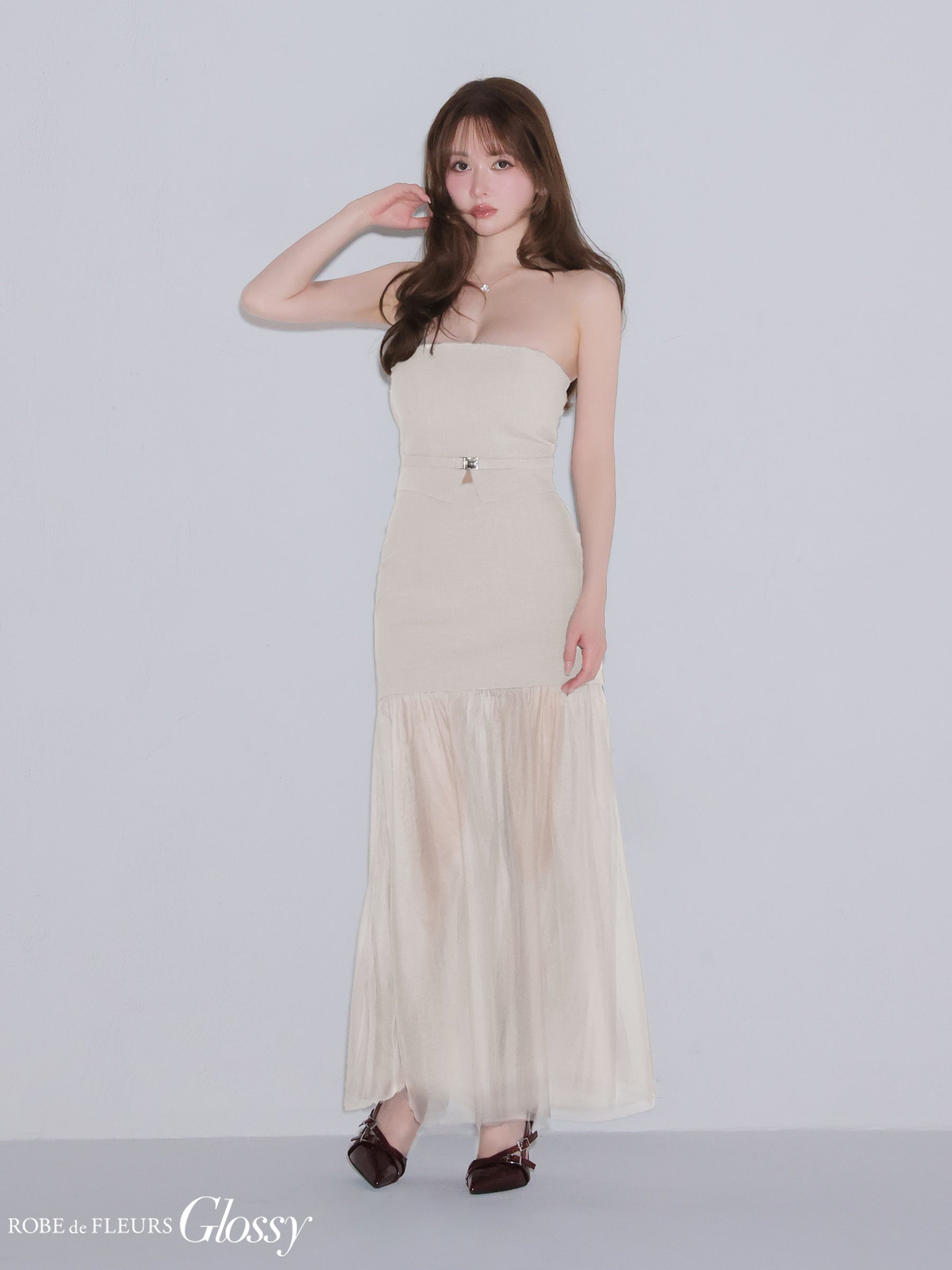 ★予約商品★【8月中旬頃入荷予定】【XSサイズあり】シアーチュールドッキングセットアップロングキャバドレス (GL3489)