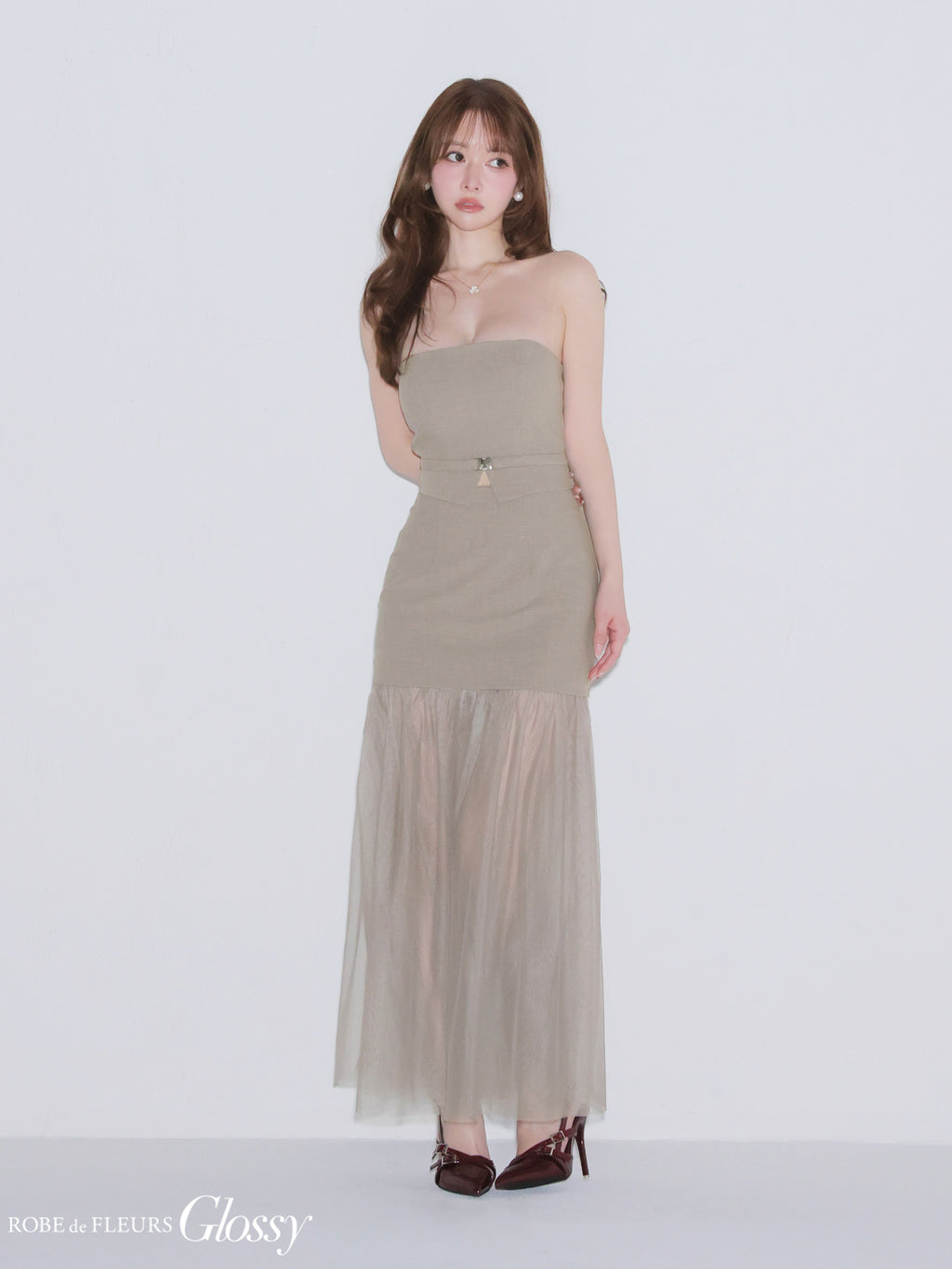 ★予約商品★【8月中旬頃入荷予定】【XSサイズあり】シアーチュールドッキングセットアップロングキャバドレス (GL3489)