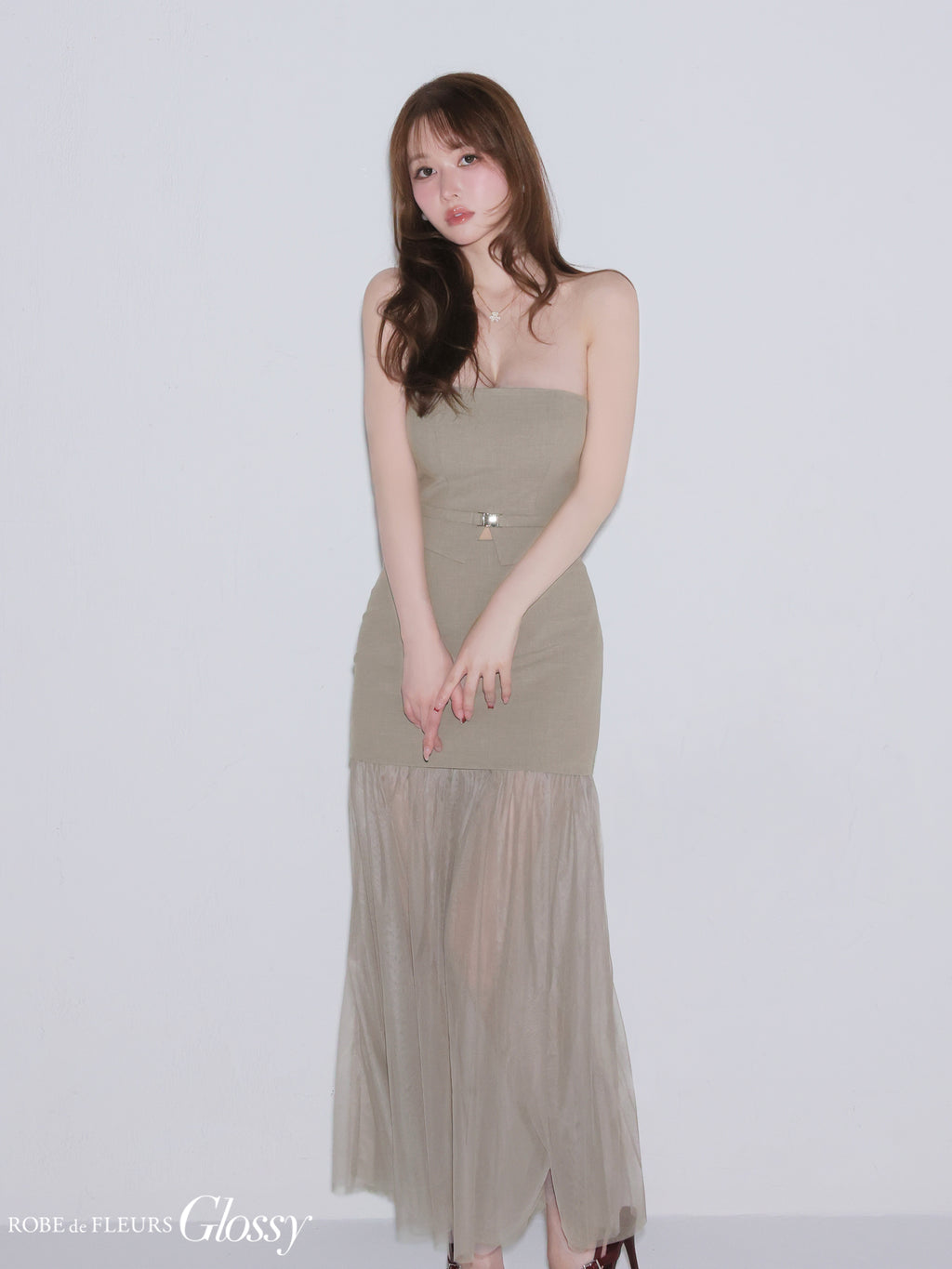 ★予約商品★【8月中旬頃入荷予定】【XSサイズあり】シアーチュールドッキングセットアップロングキャバドレス (GL3489)