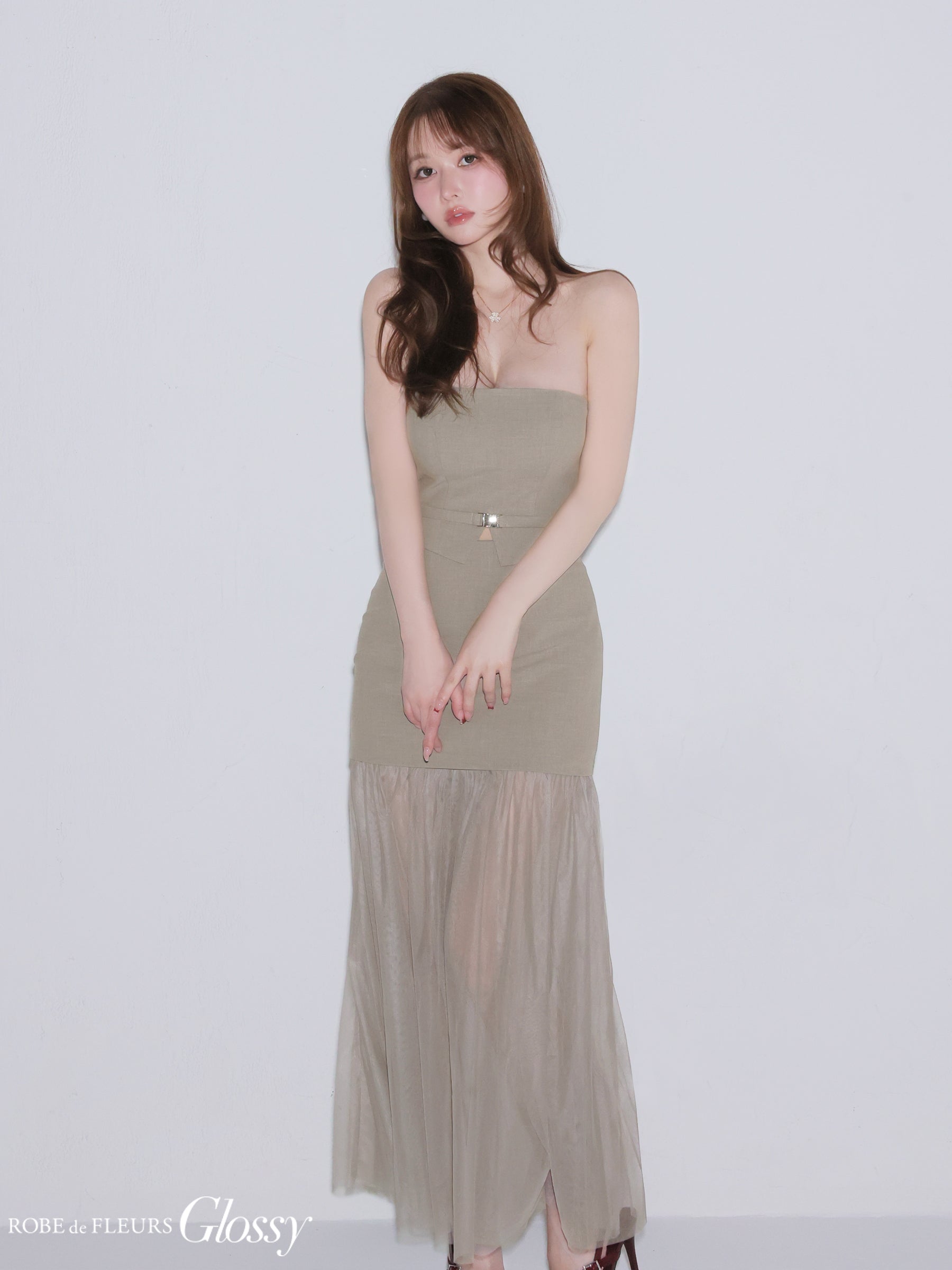 ★予約商品★【8月中旬頃入荷予定】【XSサイズあり】シアーチュールドッキングセットアップロングキャバドレス (GL3489)