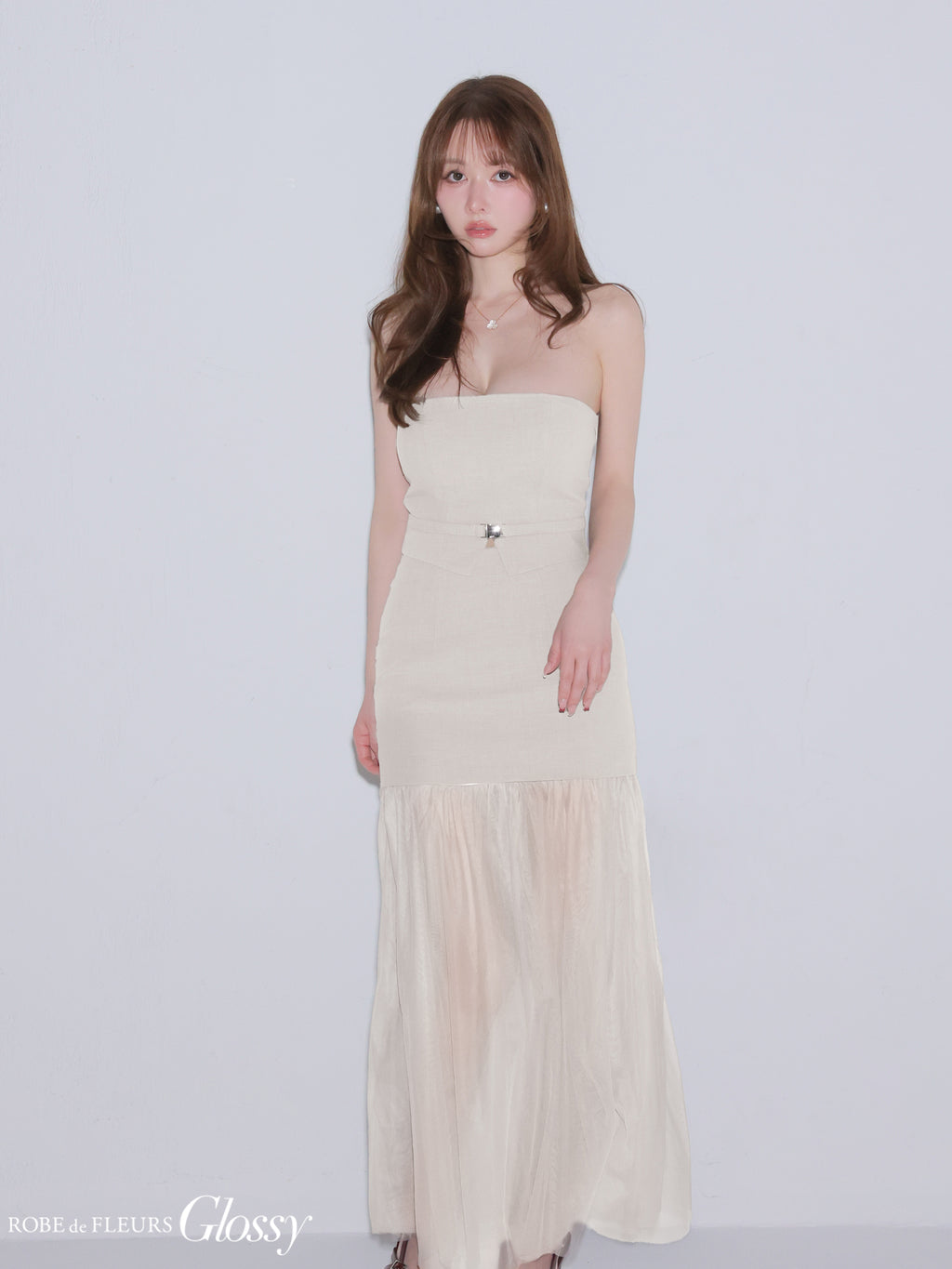 ★予約商品★【8月中旬頃入荷予定】【XSサイズあり】シアーチュールドッキングセットアップロングキャバドレス (GL3489)