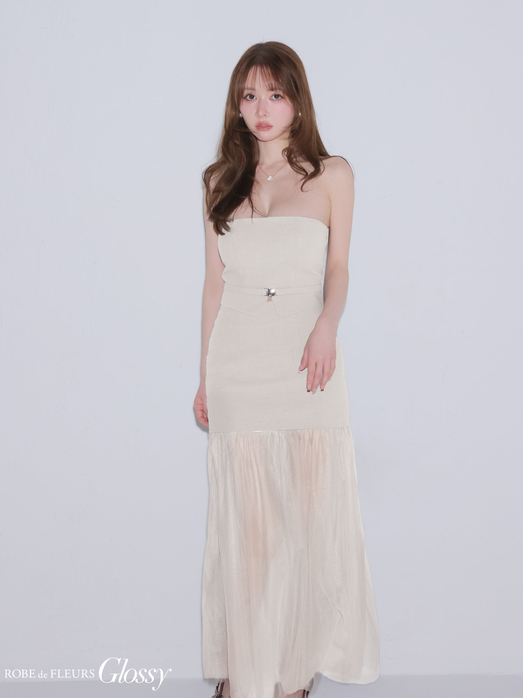 ★予約商品★【8月中旬頃入荷予定】【XSサイズあり】シアーチュールドッキングセットアップロングキャバドレス (GL3489)
