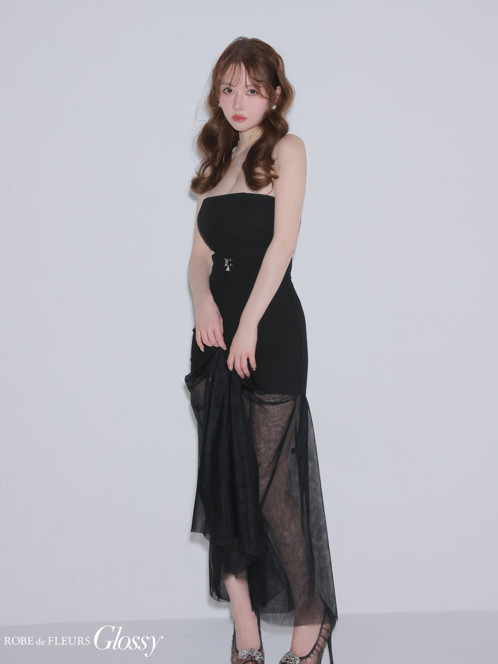 ★予約商品★【8月中旬頃入荷予定】【XSサイズあり】シアーチュールドッキングセットアップロングキャバドレス (GL3489)
