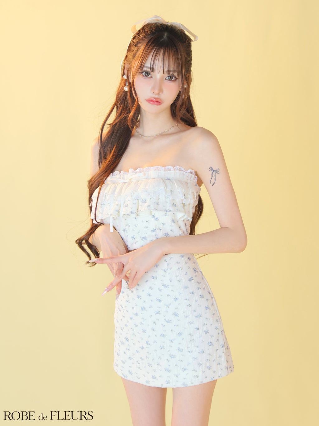 ★予約商品★【7月上旬頃入荷予定】【XSサイズあり】小花柄レースフリルセットアップミニキャバドレス (fm3495)