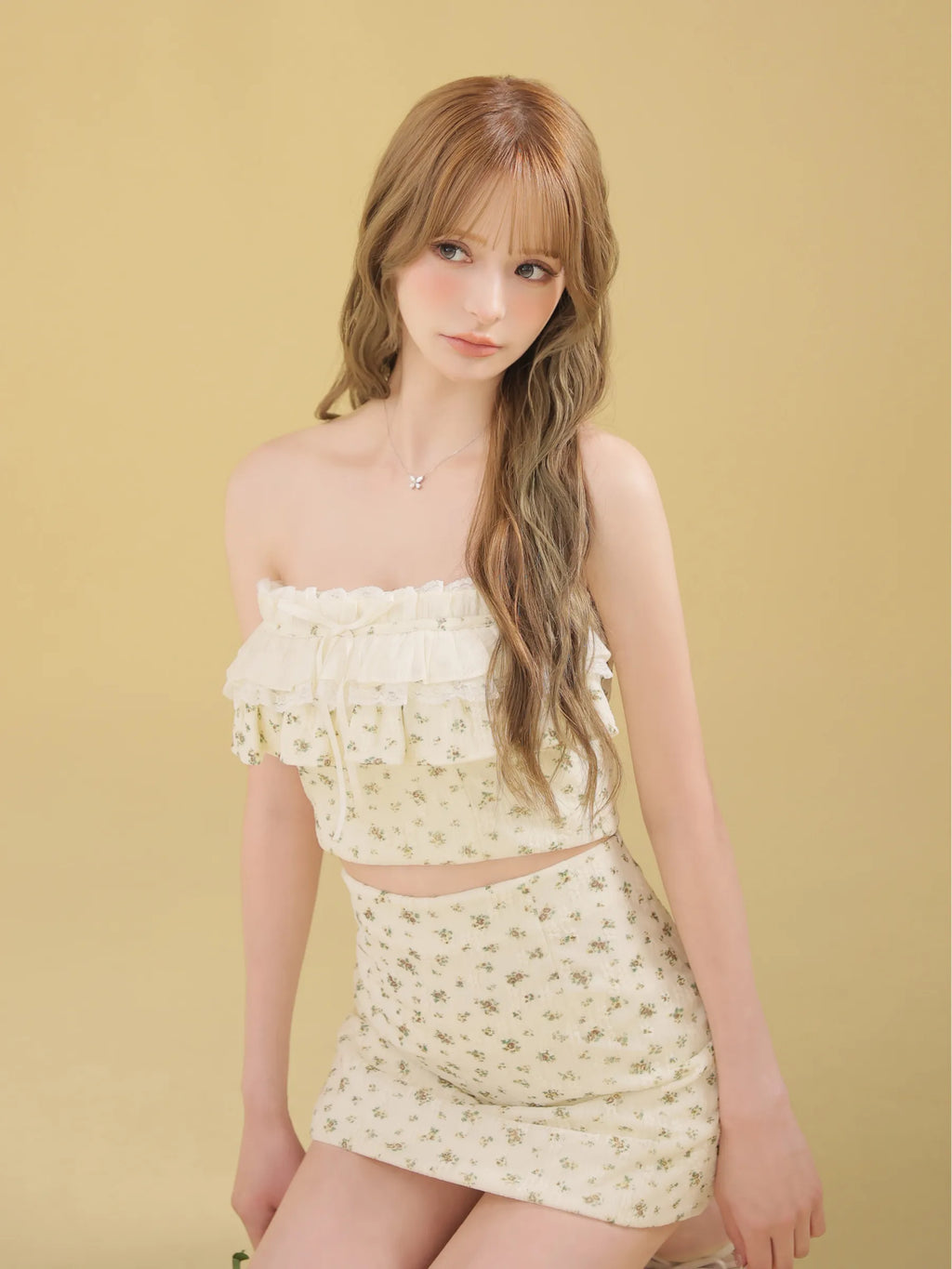 フローラルレースフリルセットアップミニキャバドレス (fm3495)