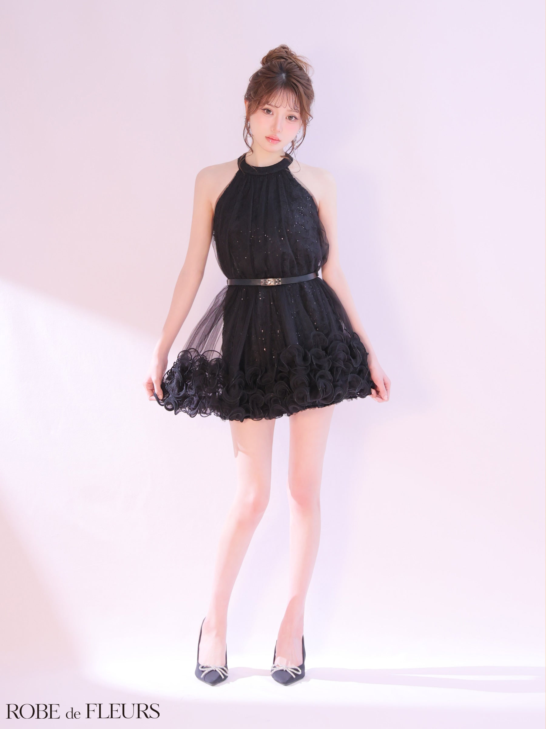 ★予約商品★【7月上旬頃入荷予定】【XSサイズあり】レーススパンコールチュールミニキャバドレス (fm3497)