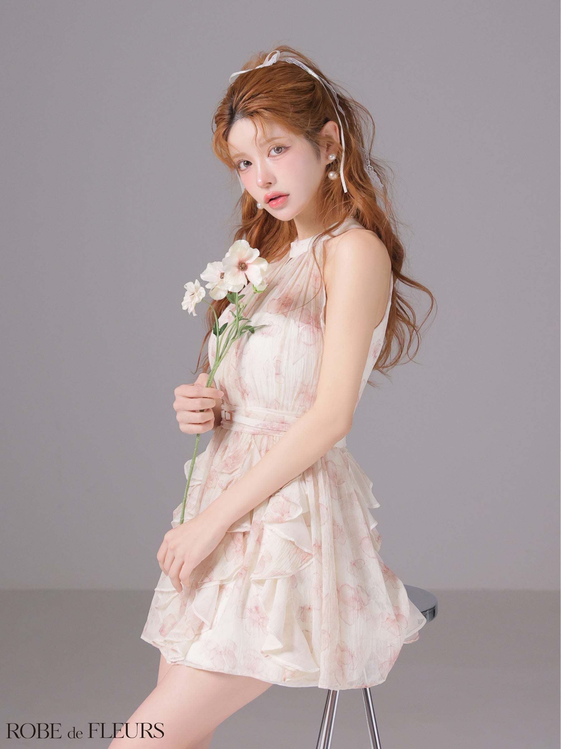 ★予約商品★【9月中旬頃入荷予定】【XSサイズあり】フラワーシフォンホルターミニキャバドレス (fm3498)