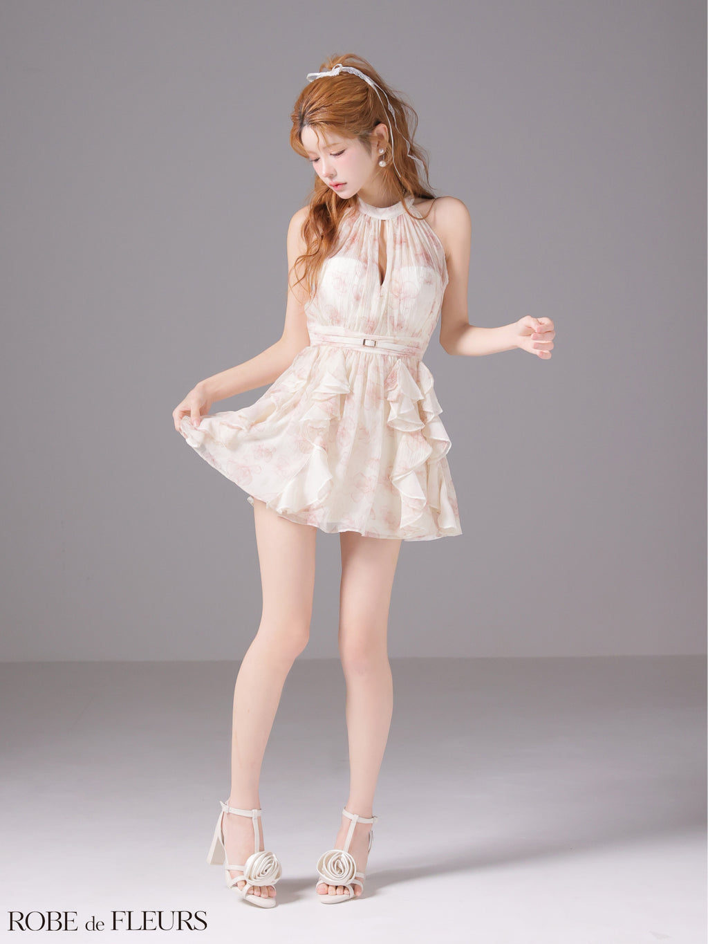 ★予約商品★【9月中旬頃入荷予定】【XSサイズあり】フラワーシフォンホルターミニキャバドレス (fm3498)