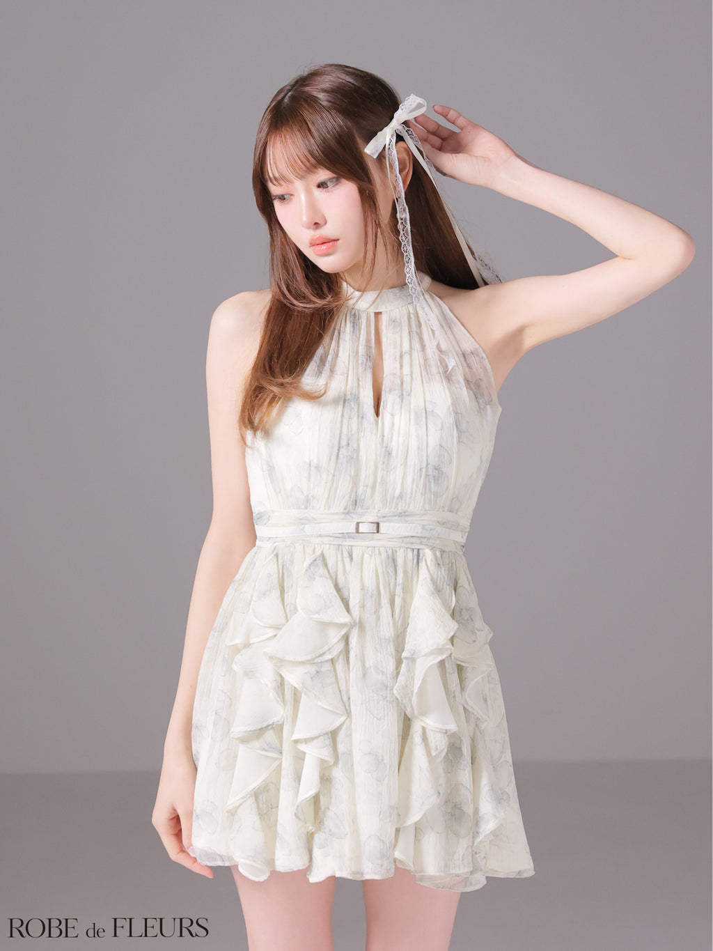 ★予約商品★【9月中旬頃入荷予定】【XSサイズあり】フラワーシフォンホルターミニキャバドレス (fm3498)
