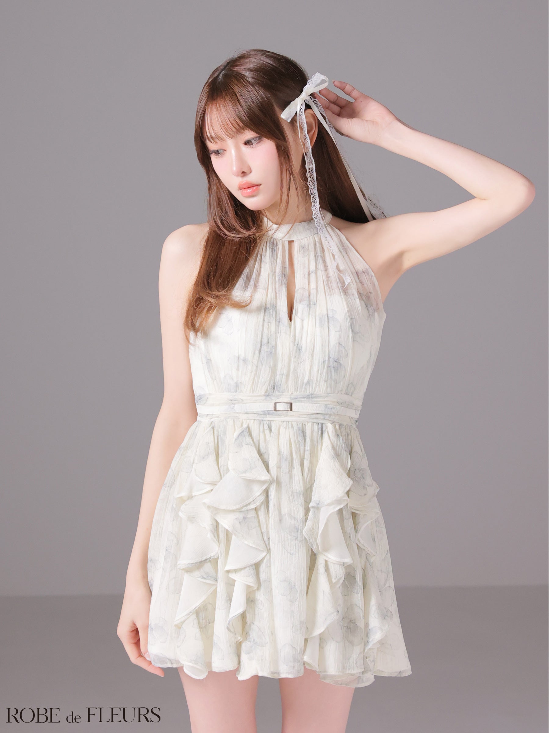 ★予約商品★【9月中旬頃入荷予定】【XSサイズあり】フラワーシフォンホルターミニキャバドレス (fm3498)