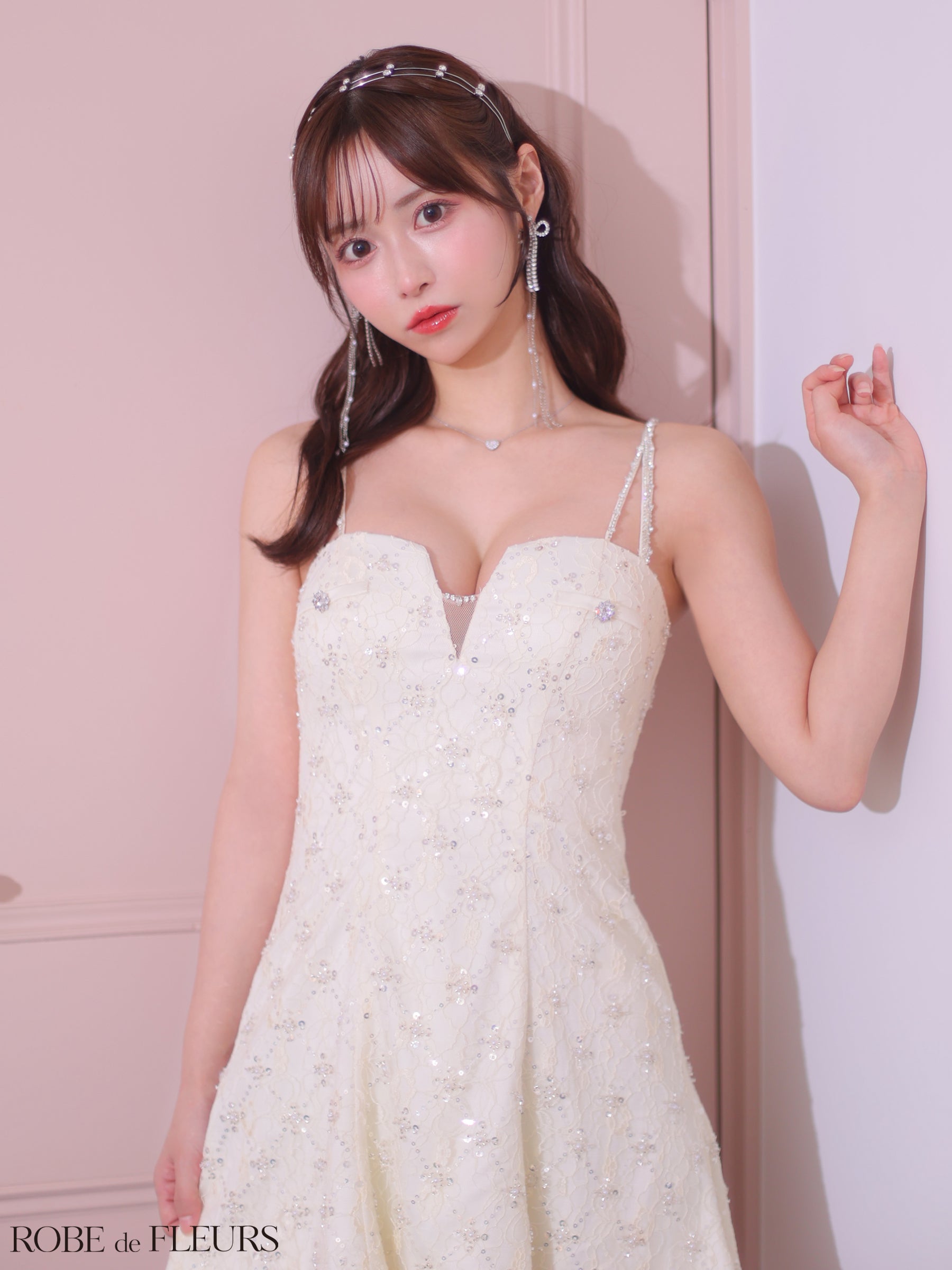 【XSサイズあり】バストカットビジュースパンコールサテンキャミキャバドレス(fm3551)